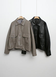 J1009 Cropped Faux Leather Jacket