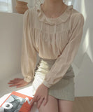 T1092 Striped blouse with ruffles